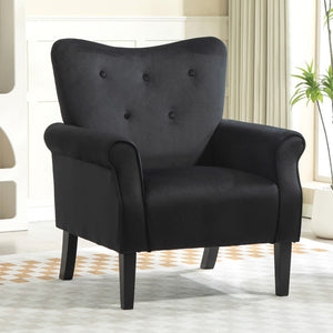 English Elm Mid-Century Modern Wingback Armchair Upholstered Club Seat with Tapered Wood Legs Black B2735P510335