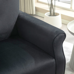English Elm Mid-Century Modern Wingback Armchair Upholstered Club Seat with Tapered Wood Legs Black B2735P510335