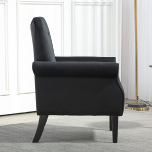 English Elm Mid-Century Modern Wingback Armchair Upholstered Club Seat with Tapered Wood Legs Black B2735P510335