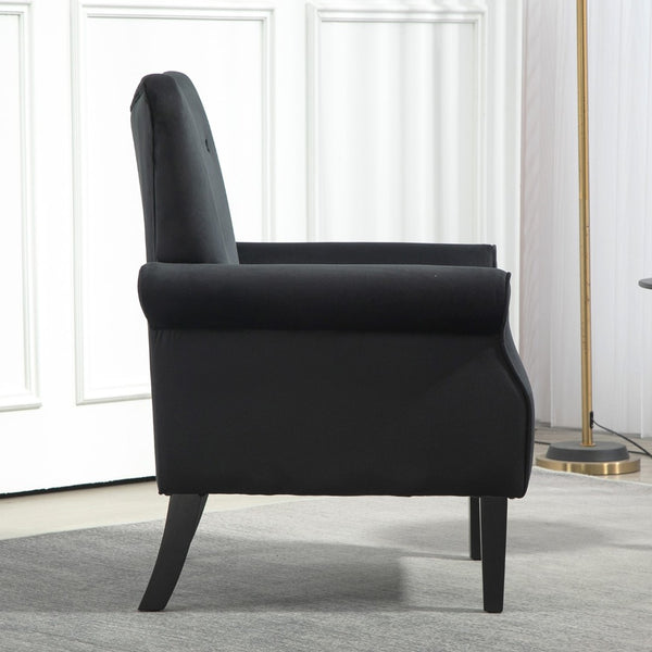 English Elm Mid-Century Modern Wingback Armchair Upholstered Club Seat with Tapered Wood Legs Black B2735P510335