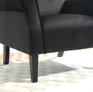 English Elm Mid-Century Modern Wingback Armchair Upholstered Club Seat with Tapered Wood Legs Black B2735P510335