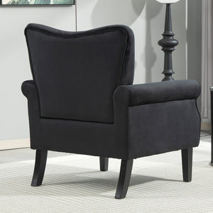 English Elm Mid-Century Modern Wingback Armchair Upholstered Club Seat with Tapered Wood Legs Black B2735P510335