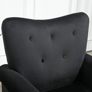 English Elm Mid-Century Modern Wingback Armchair Upholstered Club Seat with Tapered Wood Legs Black B2735P510335