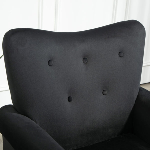English Elm Mid-Century Modern Wingback Armchair Upholstered Club Seat with Tapered Wood Legs Black B2735P510335