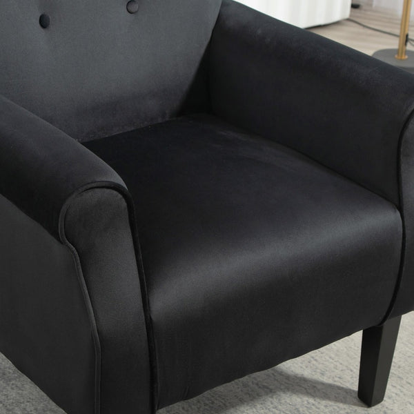 English Elm Mid-Century Modern Wingback Armchair Upholstered Club Seat with Tapered Wood Legs Black B2735P510335