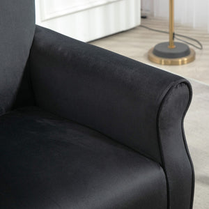 English Elm Mid-Century Modern Wingback Armchair Upholstered Club Seat with Tapered Wood Legs Black B2735P510335