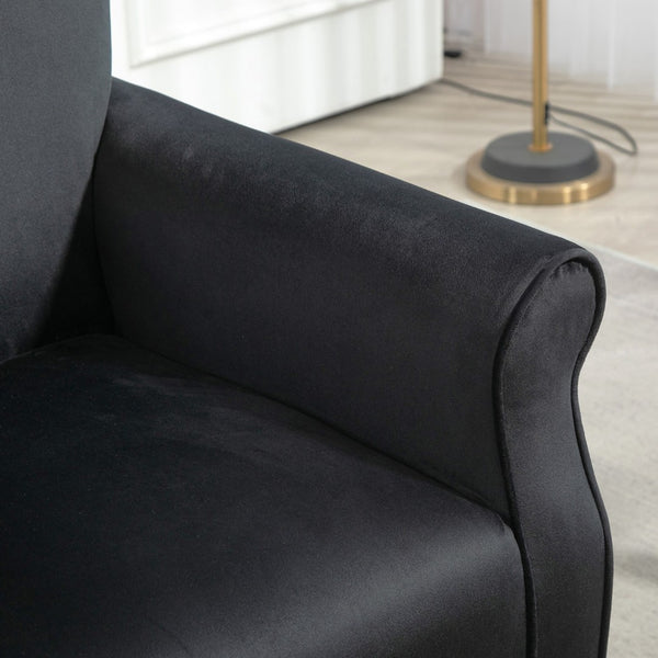 English Elm Mid-Century Modern Wingback Armchair Upholstered Club Seat with Tapered Wood Legs Black B2735P510335