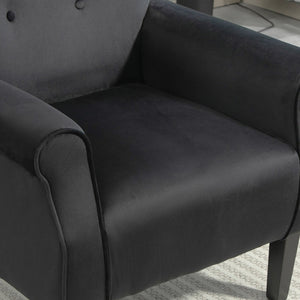 English Elm Mid-Century Modern Wingback Armchair Upholstered Club Seat with Tapered Wood Legs Black B2735P510335