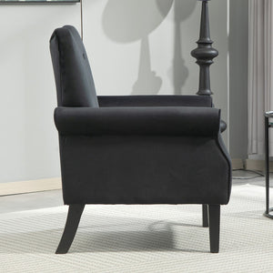 English Elm Mid-Century Modern Wingback Armchair Upholstered Club Seat with Tapered Wood Legs Black B2735P510335