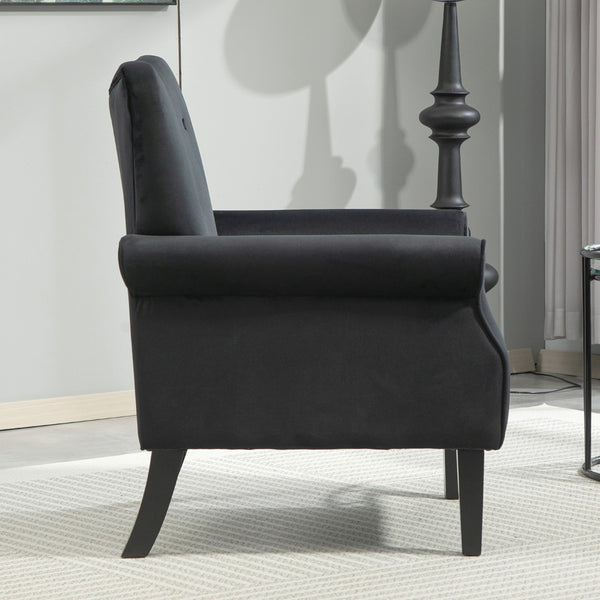 English Elm Mid-Century Modern Wingback Armchair Upholstered Club Seat with Tapered Wood Legs Black B2735P510335
