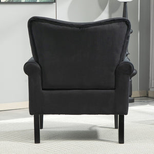 English Elm Mid-Century Modern Wingback Armchair Upholstered Club Seat with Tapered Wood Legs Black B2735P510335