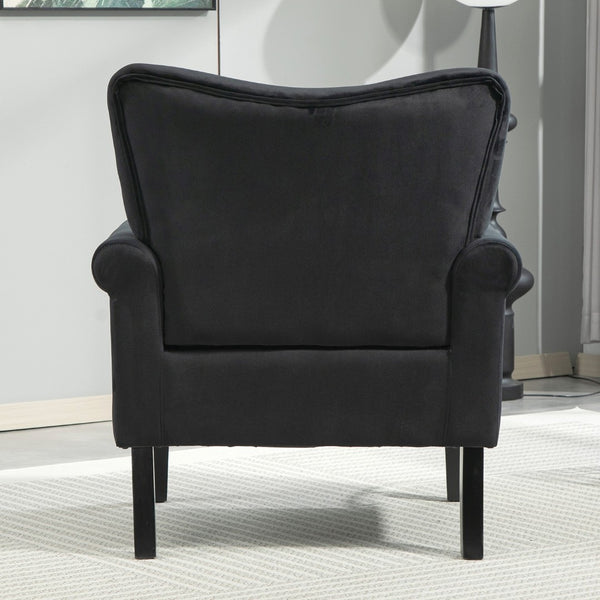 English Elm Mid-Century Modern Wingback Armchair Upholstered Club Seat with Tapered Wood Legs Black B2735P510335