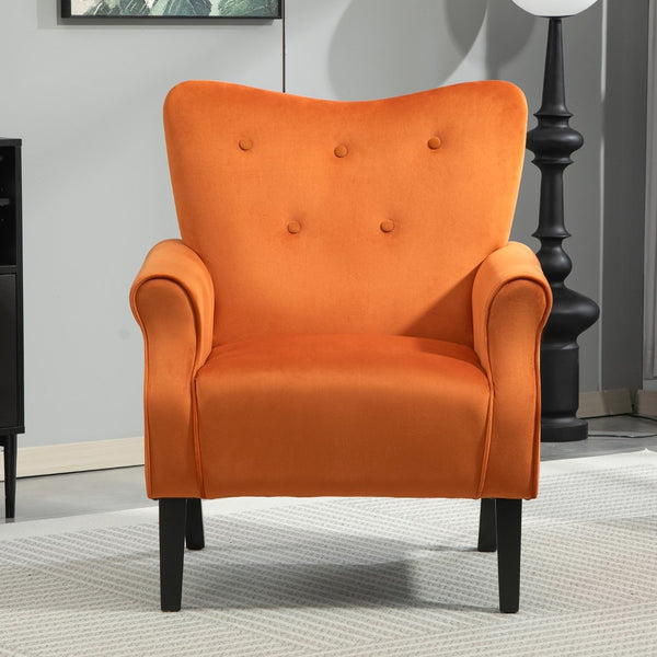 English Elm Mid-Century Modern Wingback Armchair Upholstered Club Seat with Tapered Wood Legs Orange B2735P510336