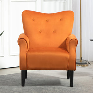 English Elm Mid-Century Modern Wingback Armchair Upholstered Club Seat with Tapered Wood Legs Orange B2735P510336