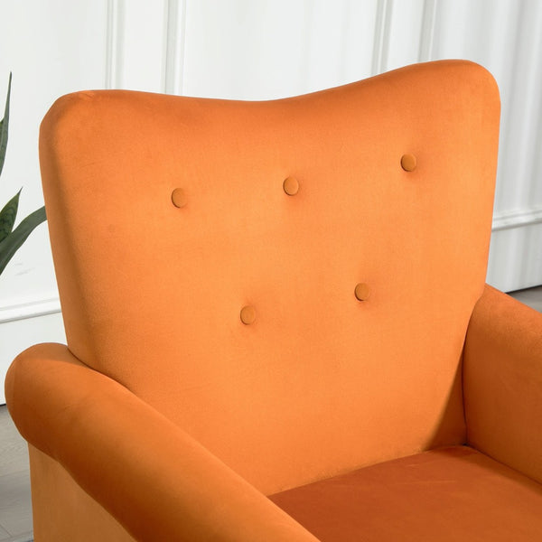 English Elm Mid-Century Modern Wingback Armchair Upholstered Club Seat with Tapered Wood Legs Orange B2735P510336