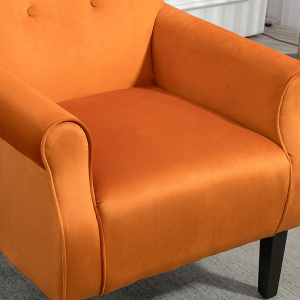 English Elm Mid-Century Modern Wingback Armchair Upholstered Club Seat with Tapered Wood Legs Orange B2735P510336