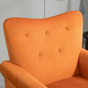 English Elm Mid-Century Modern Wingback Armchair Upholstered Club Seat with Tapered Wood Legs Orange B2735P510336