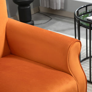 English Elm Mid-Century Modern Wingback Armchair Upholstered Club Seat with Tapered Wood Legs Orange B2735P510336