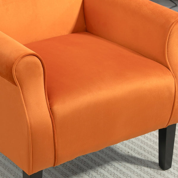 English Elm Mid-Century Modern Wingback Armchair Upholstered Club Seat with Tapered Wood Legs Orange B2735P510336