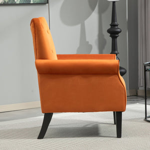 English Elm Mid-Century Modern Wingback Armchair Upholstered Club Seat with Tapered Wood Legs Orange B2735P510336