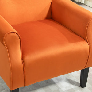 English Elm Mid-Century Modern Wingback Armchair Upholstered Club Seat with Tapered Wood Legs Orange B2735P510336