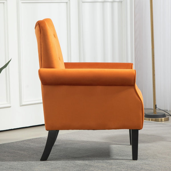 English Elm Mid-Century Modern Wingback Armchair Upholstered Club Seat with Tapered Wood Legs Orange B2735P510336