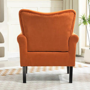 English Elm Mid-Century Modern Wingback Armchair Upholstered Club Seat with Tapered Wood Legs Orange B2735P510336