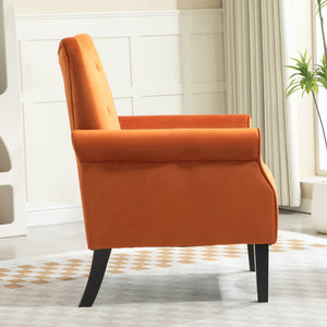 English Elm Mid-Century Modern Wingback Armchair Upholstered Club Seat with Tapered Wood Legs Orange B2735P510336