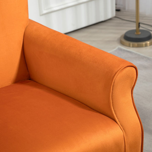 English Elm Mid-Century Modern Wingback Armchair Upholstered Club Seat with Tapered Wood Legs Orange B2735P510336