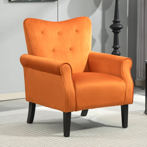 English Elm Mid-Century Modern Wingback Armchair Upholstered Club Seat with Tapered Wood Legs Orange B2735P510336