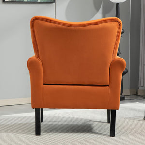 English Elm Mid-Century Modern Wingback Armchair Upholstered Club Seat with Tapered Wood Legs Orange B2735P510336