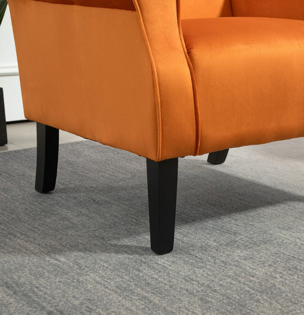 English Elm Mid-Century Modern Wingback Armchair Upholstered Club Seat with Tapered Wood Legs Orange B2735P510336