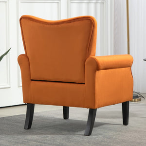 English Elm Mid-Century Modern Wingback Armchair Upholstered Club Seat with Tapered Wood Legs Orange B2735P510336