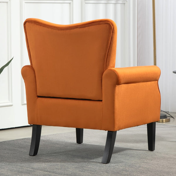 English Elm Mid-Century Modern Wingback Armchair Upholstered Club Seat with Tapered Wood Legs Orange B2735P510336