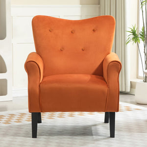 English Elm Mid-Century Modern Wingback Armchair Upholstered Club Seat with Tapered Wood Legs Orange B2735P510336