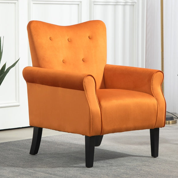 English Elm Mid-Century Modern Wingback Armchair Upholstered Club Seat with Tapered Wood Legs Orange B2735P510336