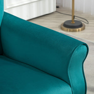 English Elm Mid-Century Modern Wingback Armchair Upholstered Club Seat with Tapered Wood Legs Teal B2735P510337