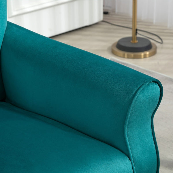 English Elm Mid-Century Modern Wingback Armchair Upholstered Club Seat with Tapered Wood Legs Teal B2735P510337