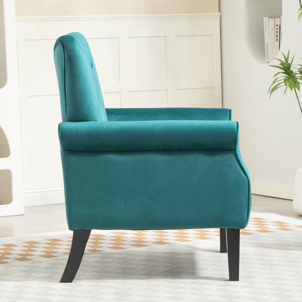 English Elm Mid-Century Modern Wingback Armchair Upholstered Club Seat with Tapered Wood Legs Teal B2735P510337