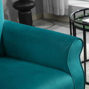English Elm Mid-Century Modern Wingback Armchair Upholstered Club Seat with Tapered Wood Legs Teal B2735P510337