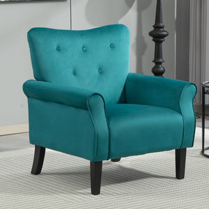 English Elm Mid-Century Modern Wingback Armchair Upholstered Club Seat with Tapered Wood Legs Teal B2735P510337