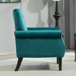 English Elm Mid-Century Modern Wingback Armchair Upholstered Club Seat with Tapered Wood Legs Teal B2735P510337