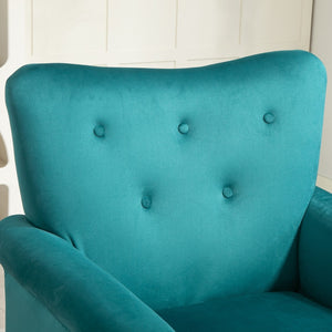 English Elm Mid-Century Modern Wingback Armchair Upholstered Club Seat with Tapered Wood Legs Teal B2735P510337