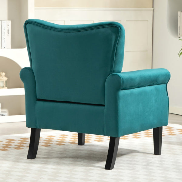 English Elm Mid-Century Modern Wingback Armchair Upholstered Club Seat with Tapered Wood Legs Teal B2735P510337