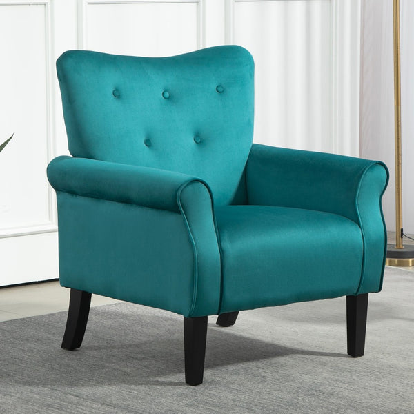 English Elm Mid-Century Modern Wingback Armchair Upholstered Club Seat with Tapered Wood Legs Teal B2735P510337