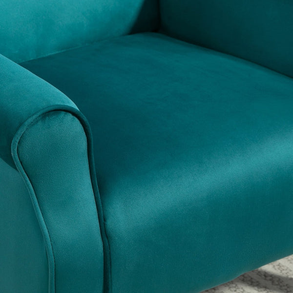 English Elm Mid-Century Modern Wingback Armchair Upholstered Club Seat with Tapered Wood Legs Teal B2735P510337