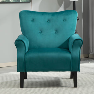 English Elm Mid-Century Modern Wingback Armchair Upholstered Club Seat with Tapered Wood Legs Teal B2735P510337