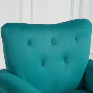 English Elm Mid-Century Modern Wingback Armchair Upholstered Club Seat with Tapered Wood Legs Teal B2735P510337