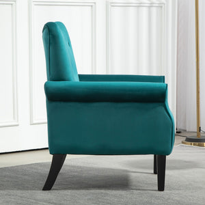 English Elm Mid-Century Modern Wingback Armchair Upholstered Club Seat with Tapered Wood Legs Teal B2735P510337
