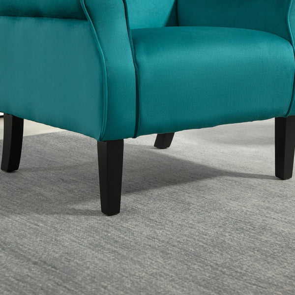 English Elm Mid-Century Modern Wingback Armchair Upholstered Club Seat with Tapered Wood Legs Teal B2735P510337